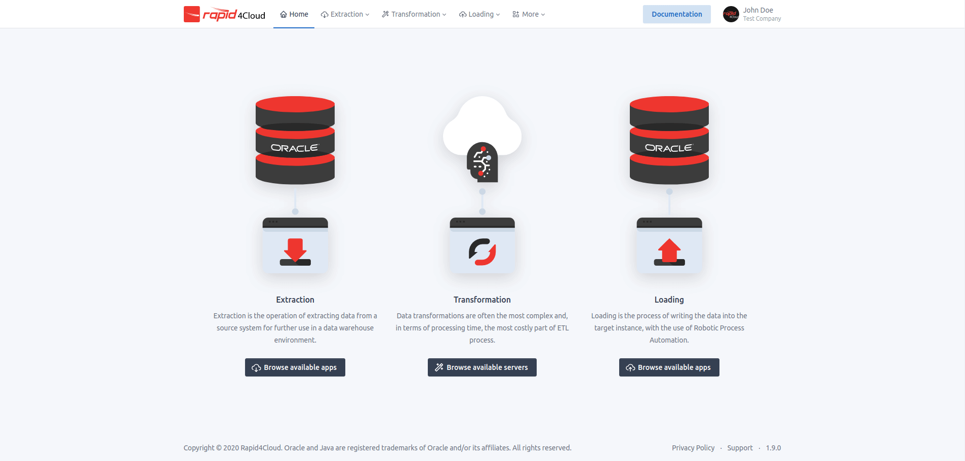 Image of a Rapid4Cloud Interface of DataTable Pages for 1.9.0
