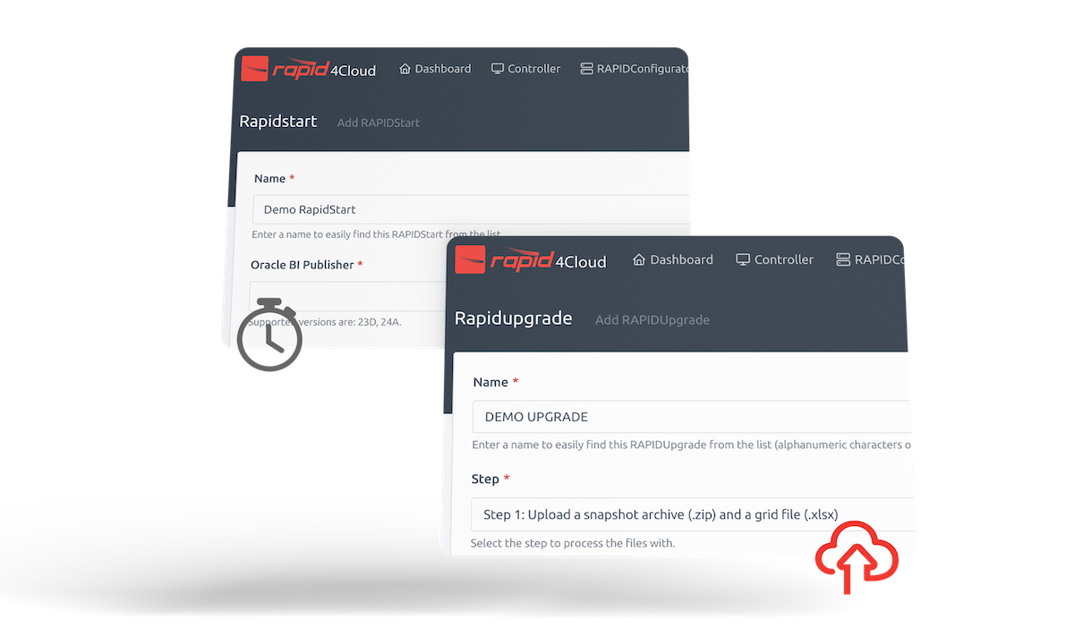 rapidstart-rapidupgrade-product screenshots from Rapid4Cloud Platform